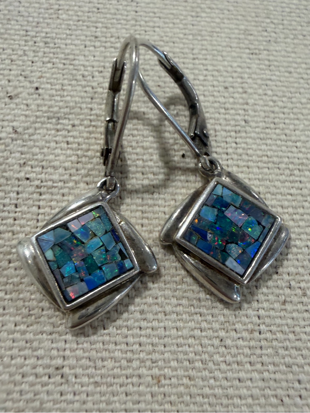 Sterling Silver Stamped Opal Mosaic Drop Earrings Whitney Kelly Vintage